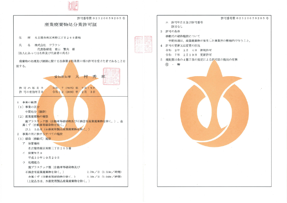 取得許認可 | 株式会社ワラケン